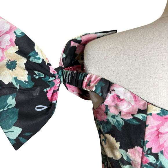 Vintage Jessica McClintock Gunne Sax Floral Bow Detail A-Line Dress Tulle Bottom - Picture 8 of 13